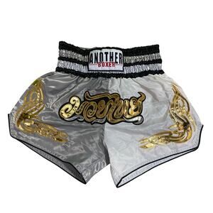 Another Boxer Youth Silver Boxing Shorts Size L Gold Embroidery Black Trim